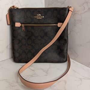 Coach Crossbody Bag in Brown with Pink Trim